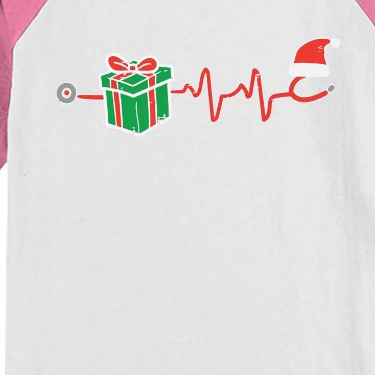 Stethoscope Heartbeat Christmas Nurse Xmas Nursing Scrub Top Kids Colorblock Raglan Jersey