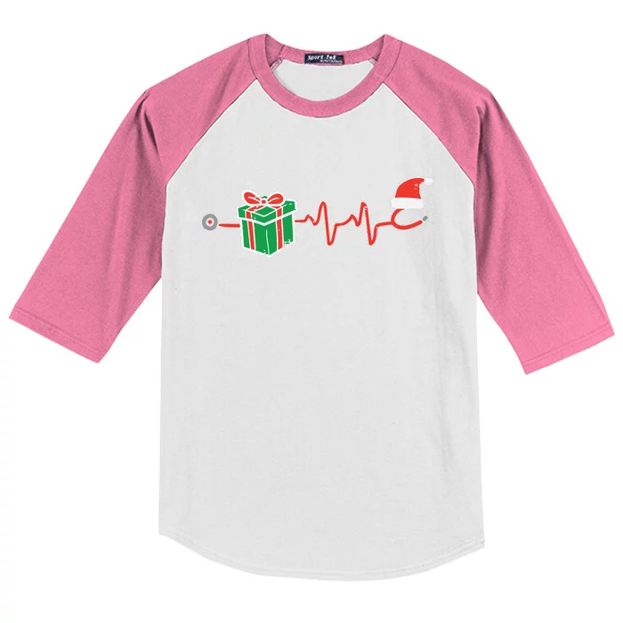 Stethoscope Heartbeat Christmas Nurse Xmas Nursing Scrub Top Kids Colorblock Raglan Jersey