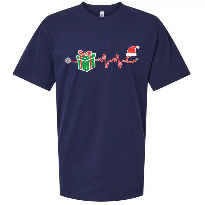 Stethoscope Heartbeat Christmas Nurse Xmas Nursing Scrub Top Sueded Cloud Jersey T-Shirt