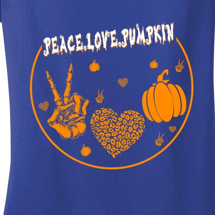 S Halloween Costume Peace Love Pumpkins Leopard Skull Gift Women's V-Neck T-Shirt