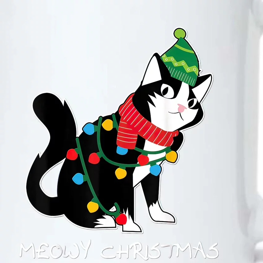 Santa Hat Cat Meowy XMas Light Up Funny Christmas Gift Black Color Changing Mug