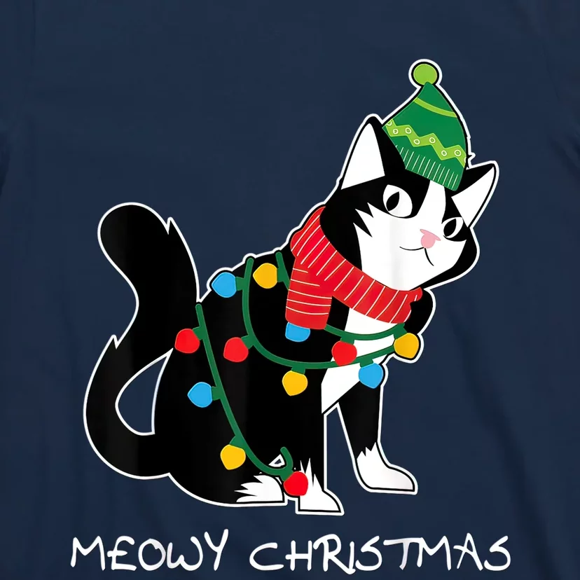 Santa Hat Cat Meowy XMas Light Up Funny Christmas Gift T-Shirt