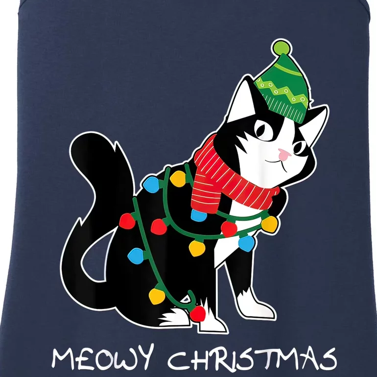 Santa Hat Cat Meowy XMas Light Up Funny Christmas Gift Ladies Essential Tank