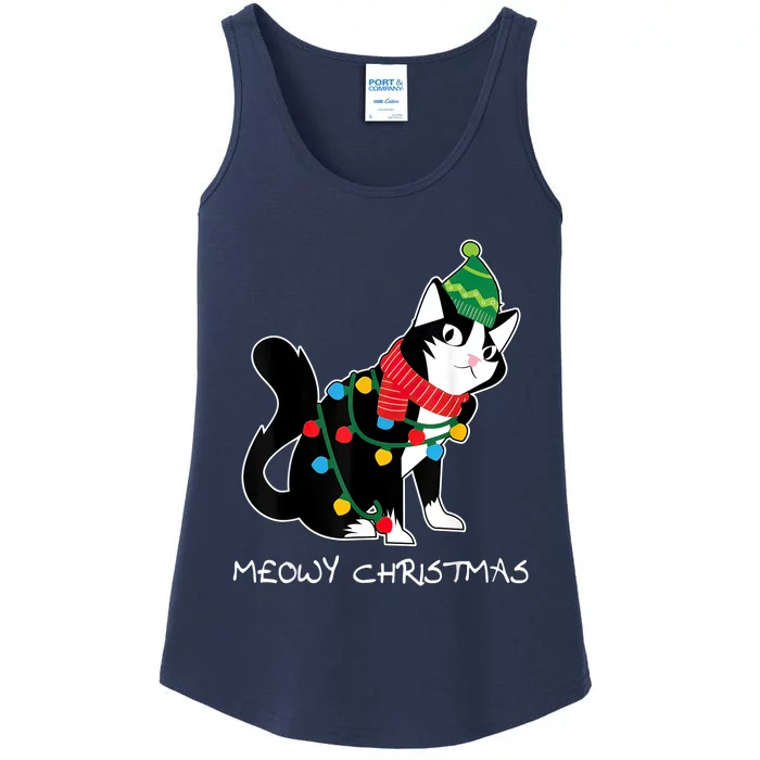 Santa Hat Cat Meowy XMas Light Up Funny Christmas Gift Ladies Essential Tank