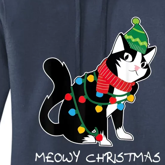 Santa Hat Cat Meowy XMas Light Up Funny Christmas Gift Women's Pullover Hoodie