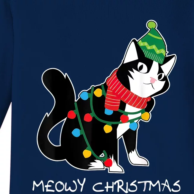 Santa Hat Cat Meowy XMas Light Up Funny Christmas Gift Baby Long Sleeve Bodysuit