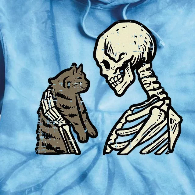 Skeleton Holding Cat Funny Halloween Skull Tie Dye Hoodie