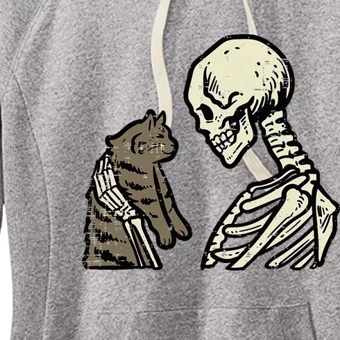 Skeleton Holding Cat Funny Halloween Skull Women's Fleece Hoodie