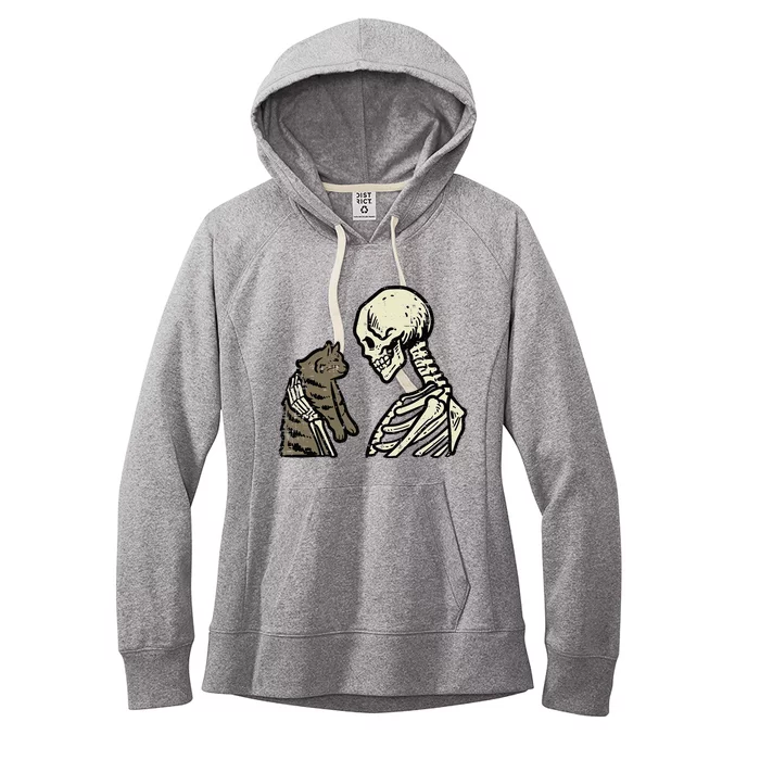 Skeleton Holding Cat Funny Halloween Skull Women's Fleece Hoodie