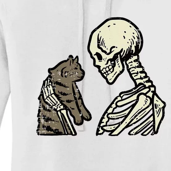 Skeleton Holding Cat Funny Halloween Skull Women's Pullover Hoodie