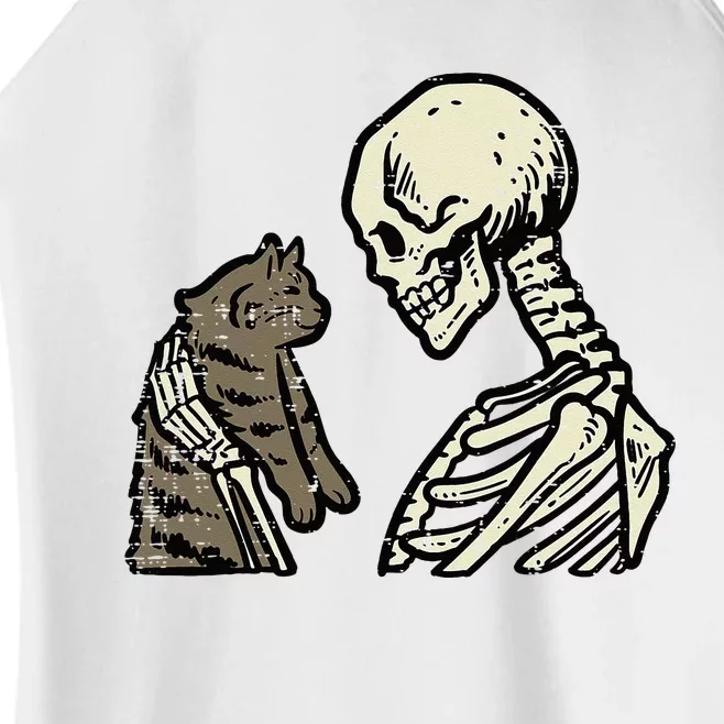 Skeleton Holding Cat Funny Halloween Skull Women’s Perfect Tri Rocker Tank