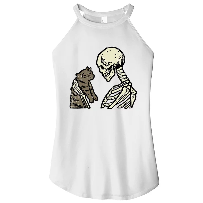 Skeleton Holding Cat Funny Halloween Skull Women’s Perfect Tri Rocker Tank