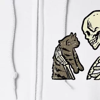 Skeleton Holding Cat Funny Halloween Skull Full Zip Hoodie