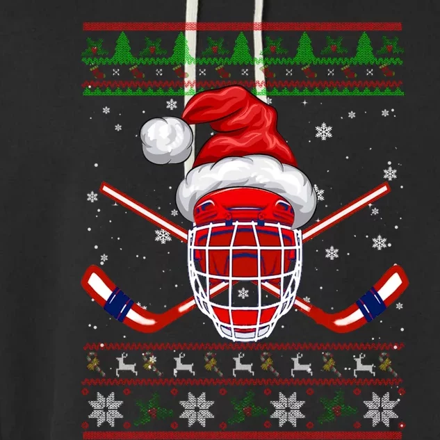 Santa Hockey Christmas Sweater Santa Hockey Player Meaningful Gift Garment-Dyed Fleece Hoodie