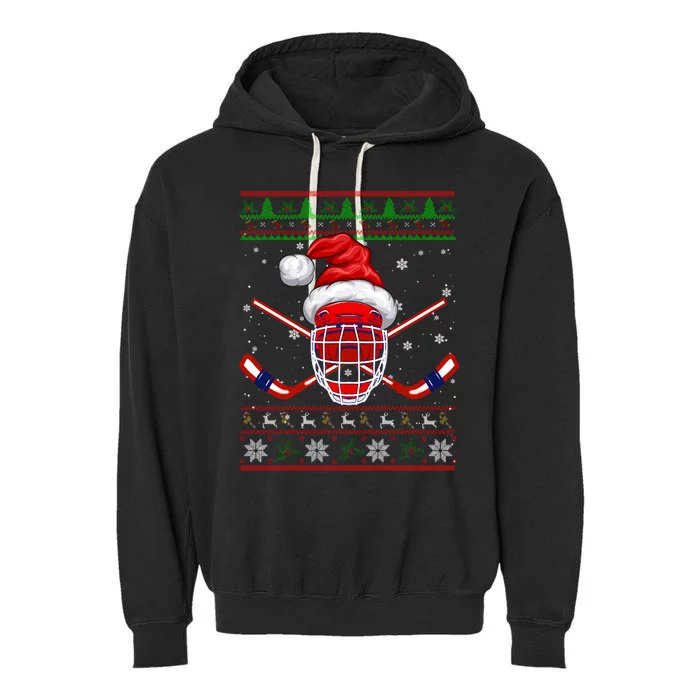 Santa Hockey Christmas Sweater Santa Hockey Player Meaningful Gift Garment-Dyed Fleece Hoodie