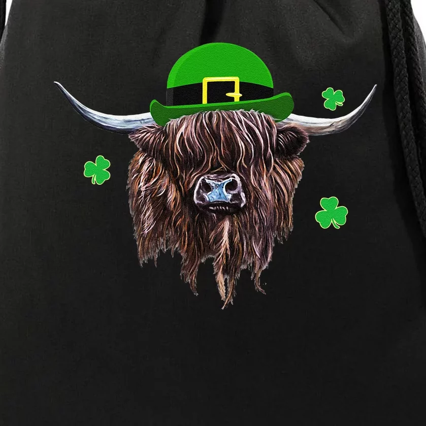 Scottish Highland Cow Saint Patrick's Day Derby Hat Drawstring Bag