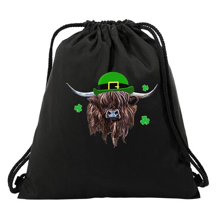 Scottish Highland Cow Saint Patrick's Day Derby Hat Drawstring Bag