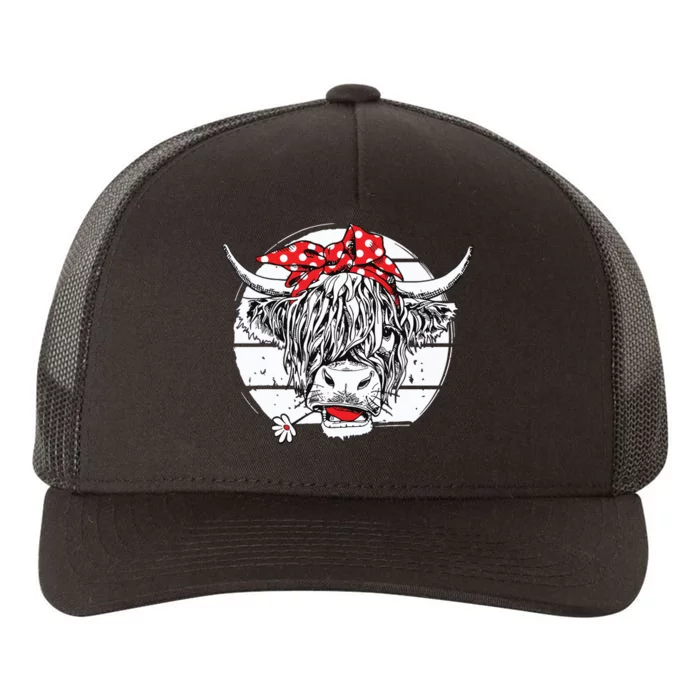 Scottish Highland Cow Cattle Hairy Cow Flowers Yupoong Adult 5-Panel Trucker Hat