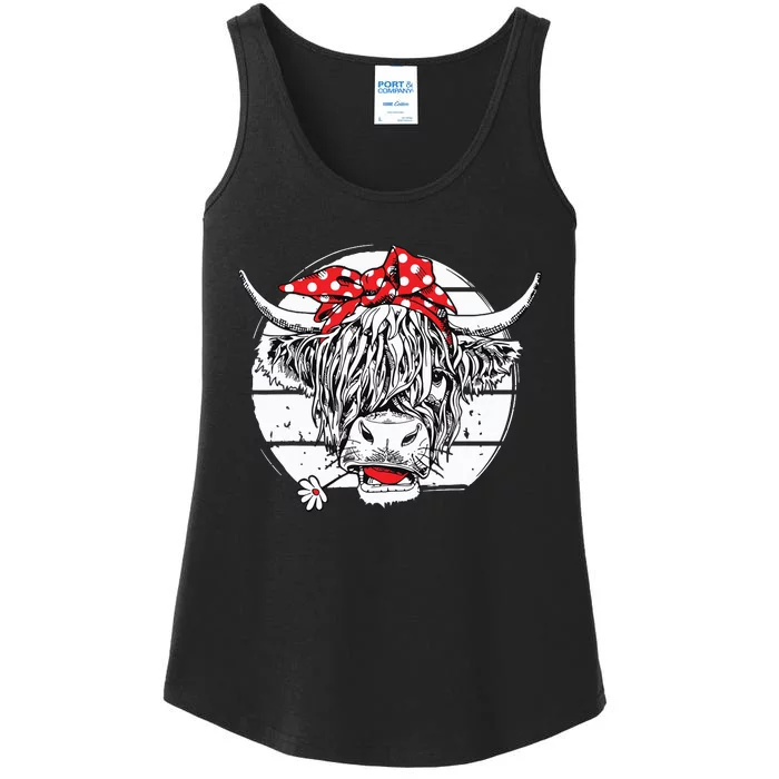 Scottish Highland Cow Cattle Hairy Cow Flowers Ladies Essential Tank