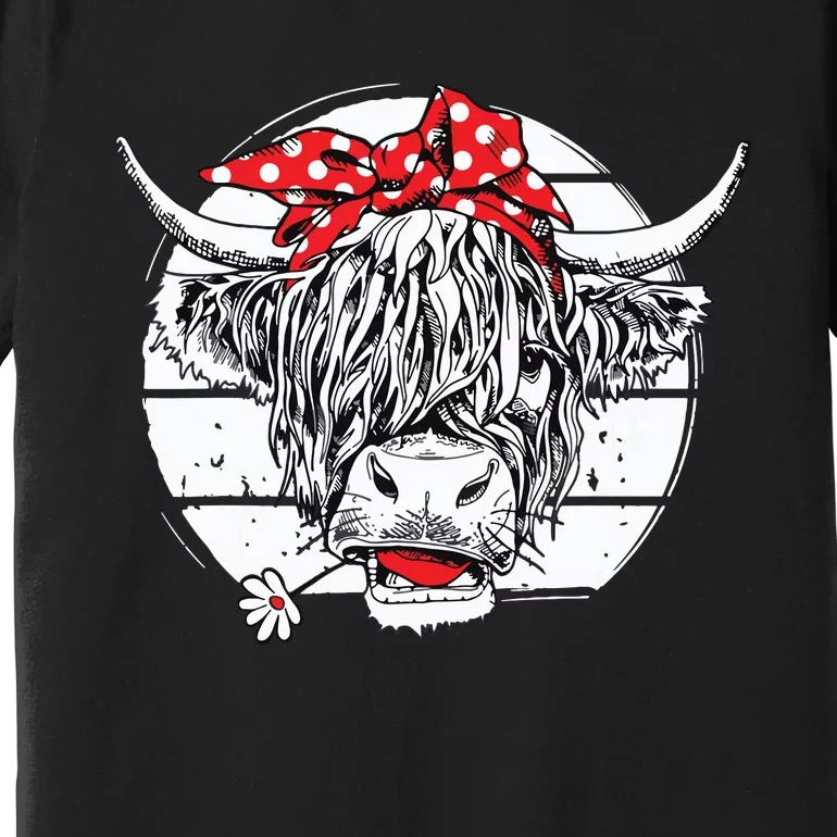 Scottish Highland Cow Cattle Hairy Cow Flowers Premium T-Shirt