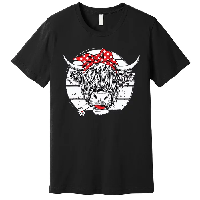 Scottish Highland Cow Cattle Hairy Cow Flowers Premium T-Shirt