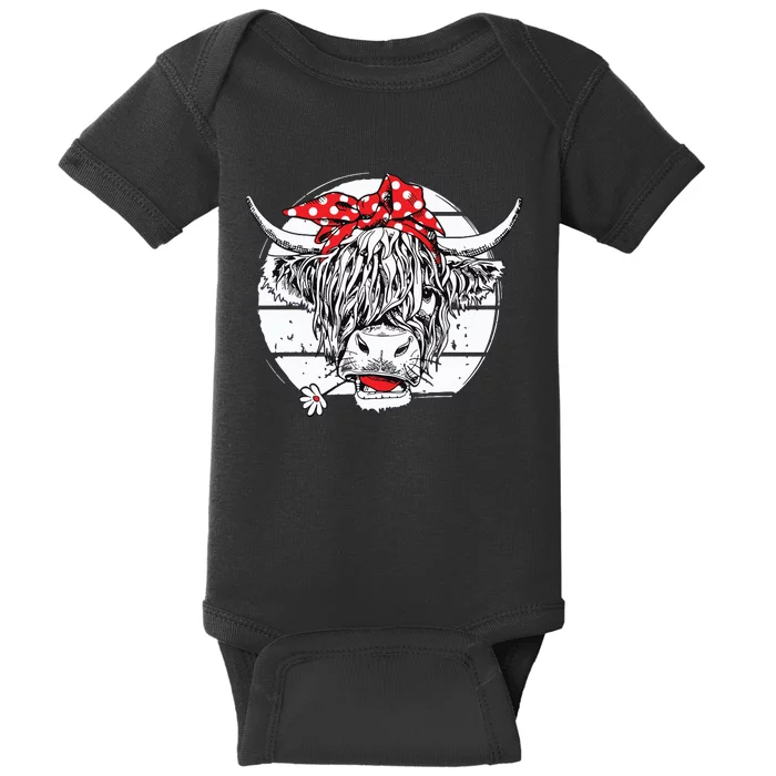 Scottish Highland Cow Cattle Hairy Cow Flowers Baby Bodysuit