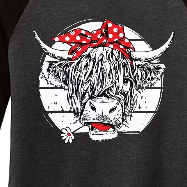 Scottish Highland Cow Cattle Hairy Cow Flowers Women's Tri-Blend 3/4-Sleeve Raglan Shirt