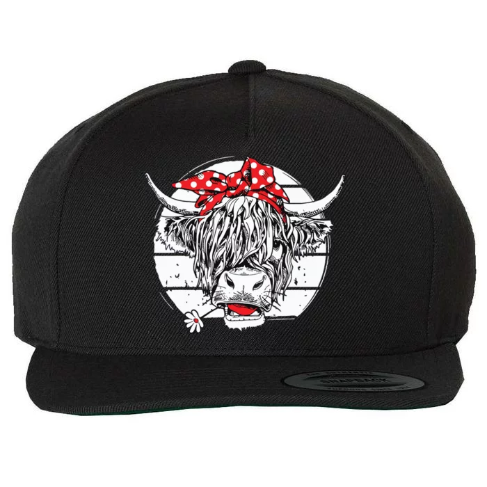 Scottish Highland Cow Cattle Hairy Cow Flowers Wool Snapback Cap