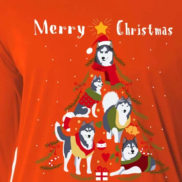 Siberian Husky Christmas Tree Xmas Dog Lover Gift Cooling Performance Long Sleeve Crew