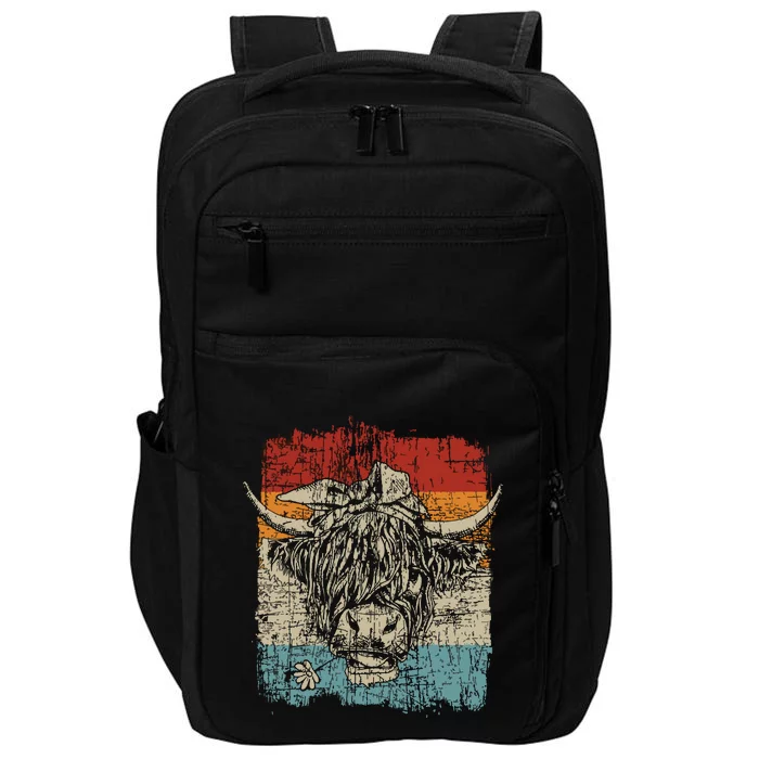 Scottish Highland Cow Cattle Hairy Cow Flowers Impact Tech Backpack