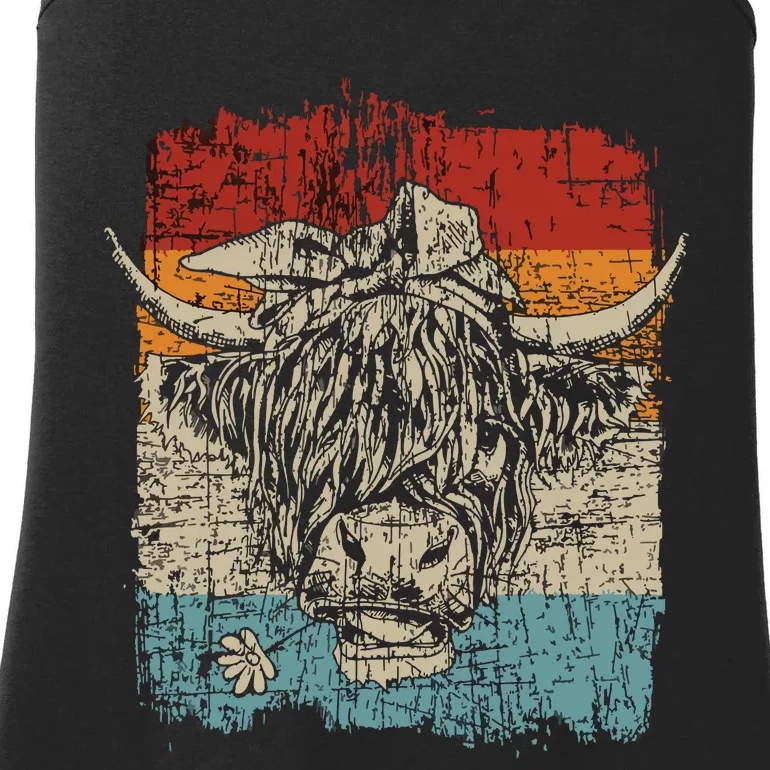 Scottish Highland Cow Cattle Hairy Cow Flowers Ladies Essential Tank