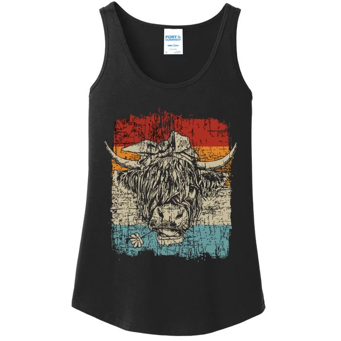 Scottish Highland Cow Cattle Hairy Cow Flowers Ladies Essential Tank