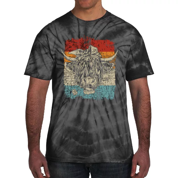 Scottish Highland Cow Cattle Hairy Cow Flowers Tie-Dye T-Shirt