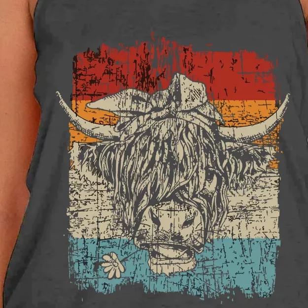 Scottish Highland Cow Cattle Hairy Cow Flowers Women's Knotted Racerback Tank