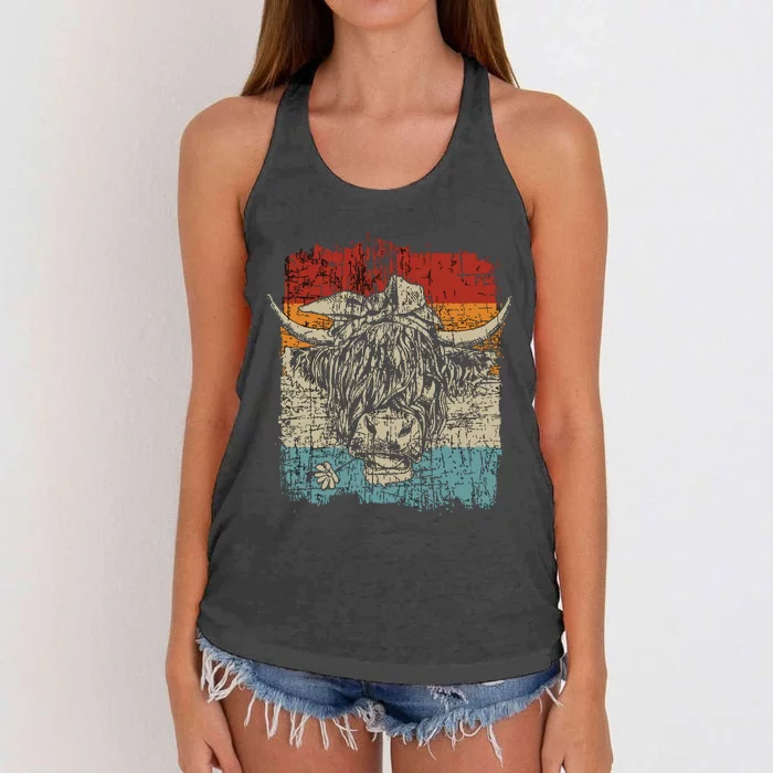 Scottish Highland Cow Cattle Hairy Cow Flowers Women's Knotted Racerback Tank