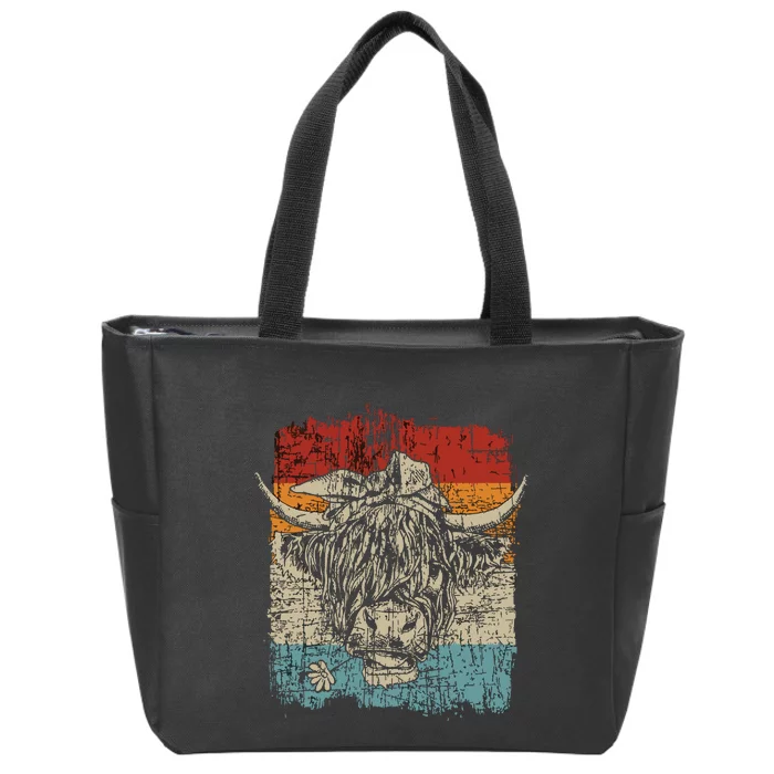 Scottish Highland Cow Cattle Hairy Cow Flowers Zip Tote Bag