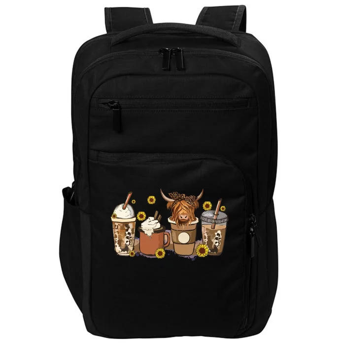 Scottish Highland Cow Sunflower Fall Vibes Coffee Lover Impact Tech Backpack