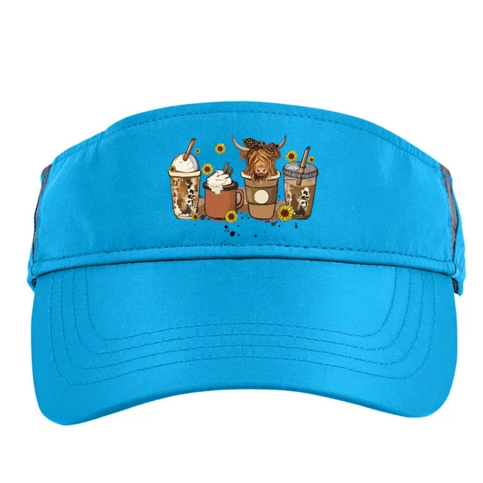 Scottish Highland Cow Sunflower Fall Vibes Coffee Lover Adult Drive Performance Visor