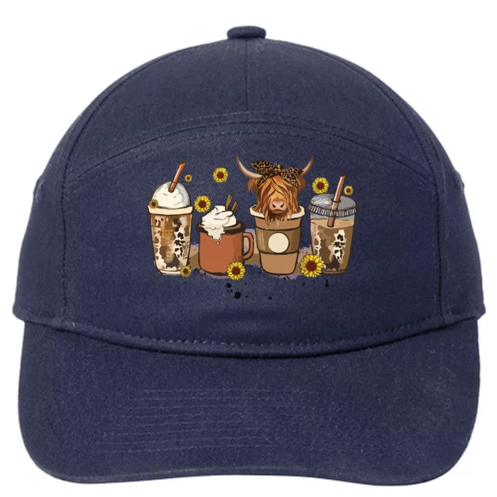 Scottish Highland Cow Sunflower Fall Vibes Coffee Lover 7-Panel Snapback Hat