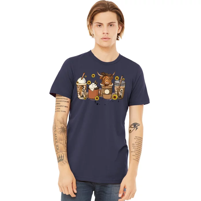 Scottish Highland Cow Sunflower Fall Vibes Coffee Lover Premium T-Shirt