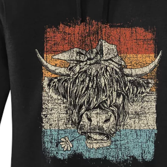 Scottish Highland Cow Cattle Hairy Cow Flowers Woman Women's Pullover Hoodie