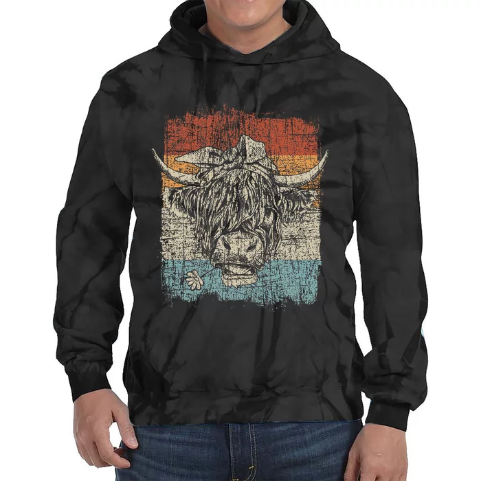 Scottish Highland Cow Cattle Hairy Cow Flowers Woman Tie Dye Hoodie