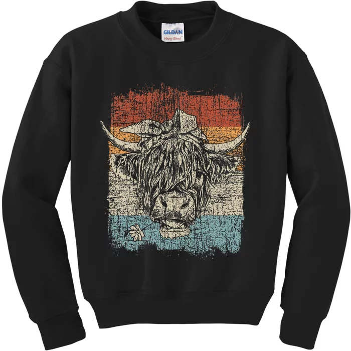 Scottish Highland Cow Cattle Hairy Cow Flowers Woman Kids Sweatshirt