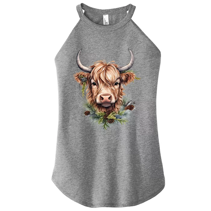 Scottish Highland Cow Cattle Hairy Cow Christmas Meaningful Gift Women’s Perfect Tri Rocker Tank