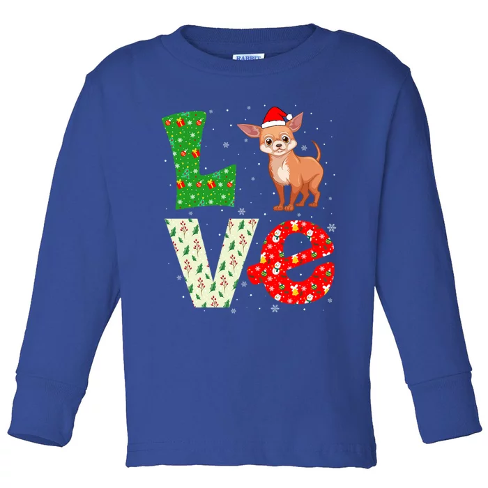 Santa Hat Christmas Themed Love Chihuahua Dog Xmas Holiday Funny Gift Toddler Long Sleeve Shirt