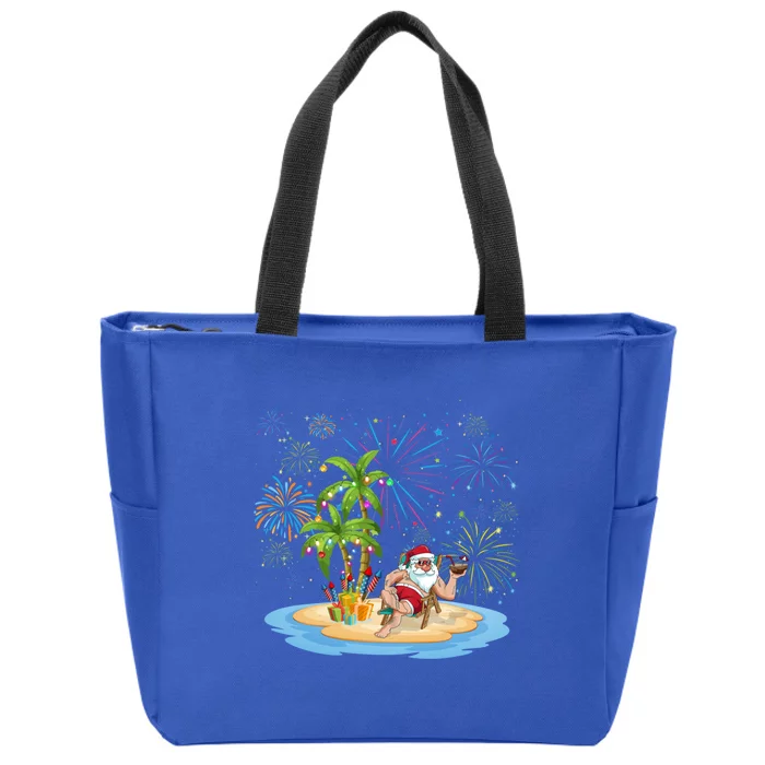 Santa Hawaiian Christmas Palm Tree Lights Xmas Gift Zip Tote Bag