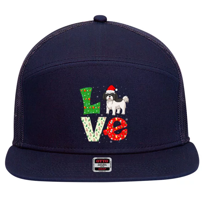 Santa Hat Christmas Themed Love Shih Tzu Dog Xmas Holiday Meaningful Gift 7 Panel Mesh Trucker Snapback Hat