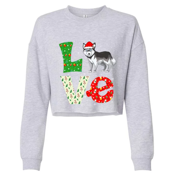 Santa Hat Christmas Themed Cool Love Siberian Husky Dog Xmas Cute Gift Cropped Pullover Crew