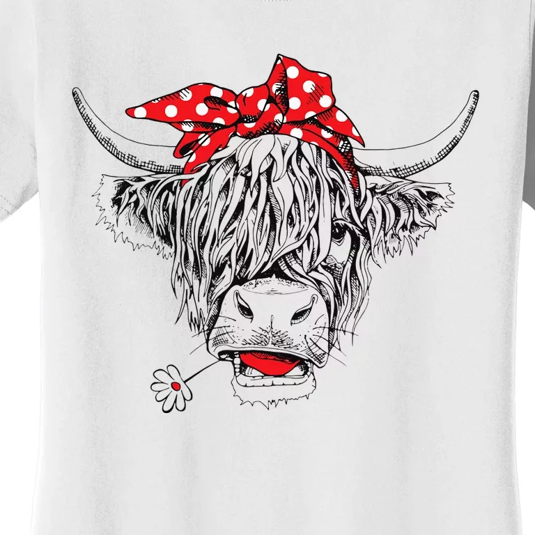 Scottish Highland Cow Cattle Hairy Cow Flowers Woman Women's T-Shirt