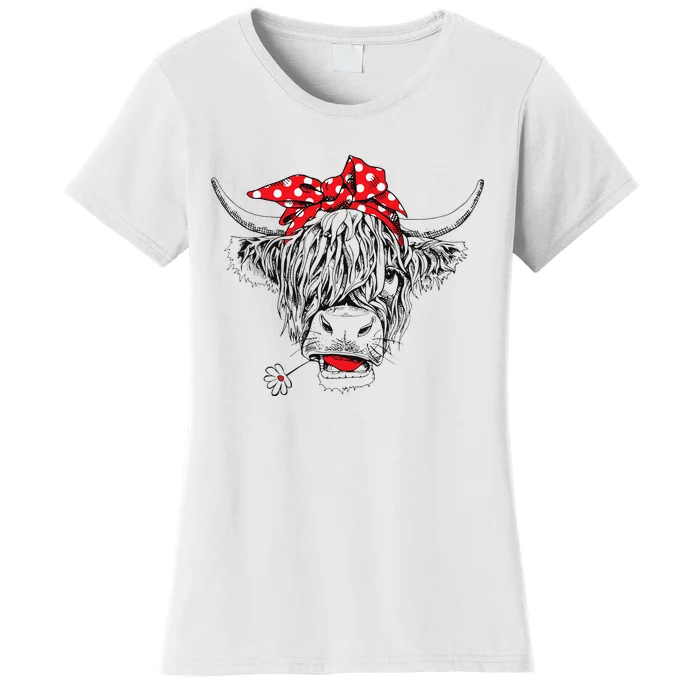 Scottish Highland Cow Cattle Hairy Cow Flowers Woman Women's T-Shirt